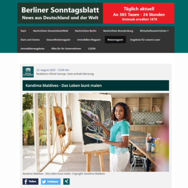 Berliner Sonntagsblatt DACH: Kandima Maldives - Painting life colorfully