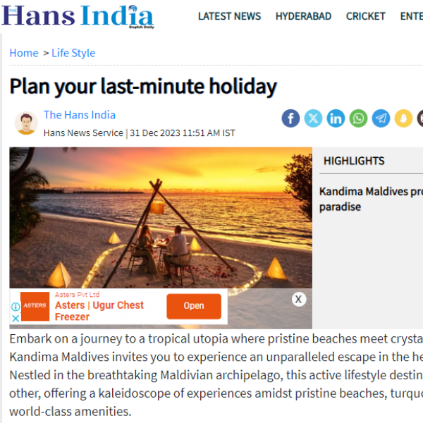 Hans India  INDIA : Kandima Maldives promises a perfect paradise