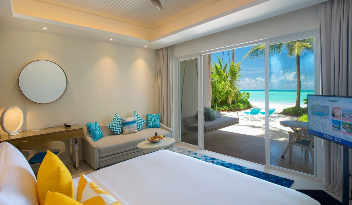 Interior of beach studio at Kandima Maldives